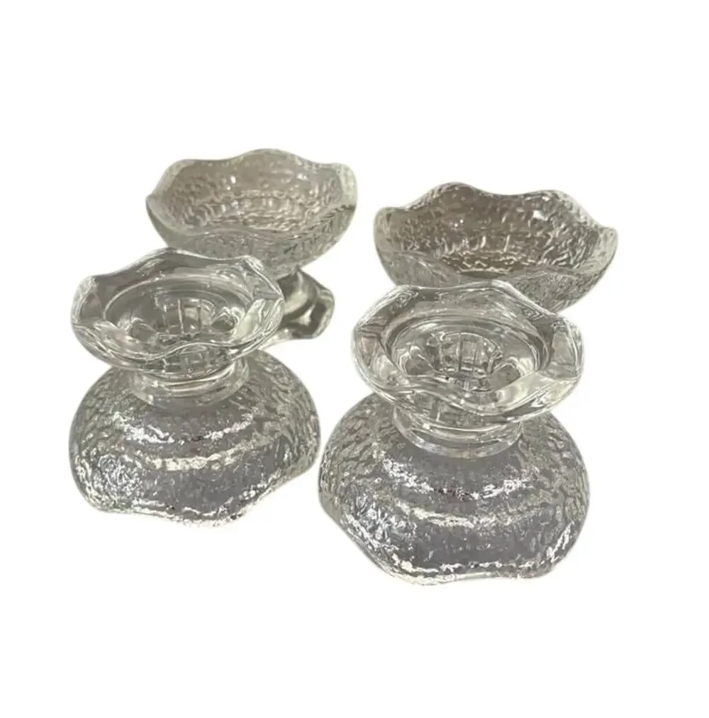 Vintage MCM Anchor Hocking Pebble Glass Reversible Pedestal Candle Holders (4)